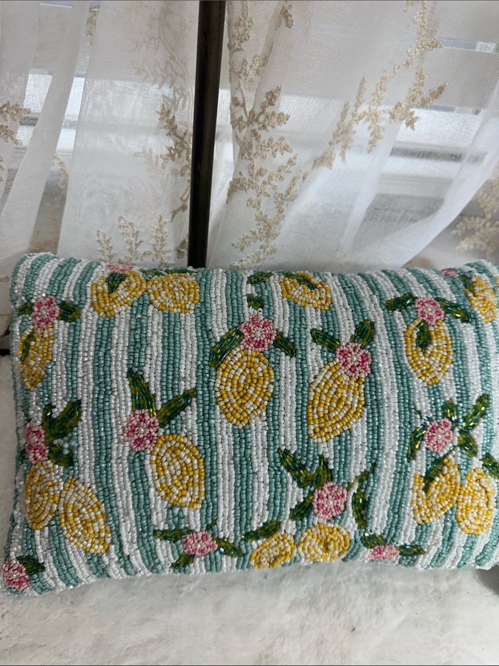 Style happy beaded coastal lemon decor pillow